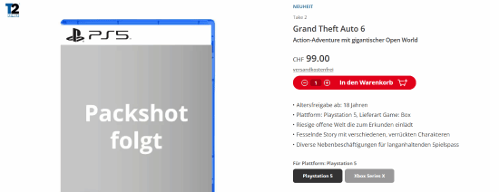 瑞士知名购物网站开始预售GTA6，售价元